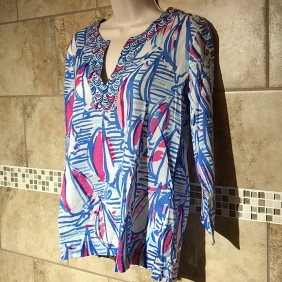 Lilly Pulitzer Amelia Tunic XS Red Right Return - Picture 2 of 7